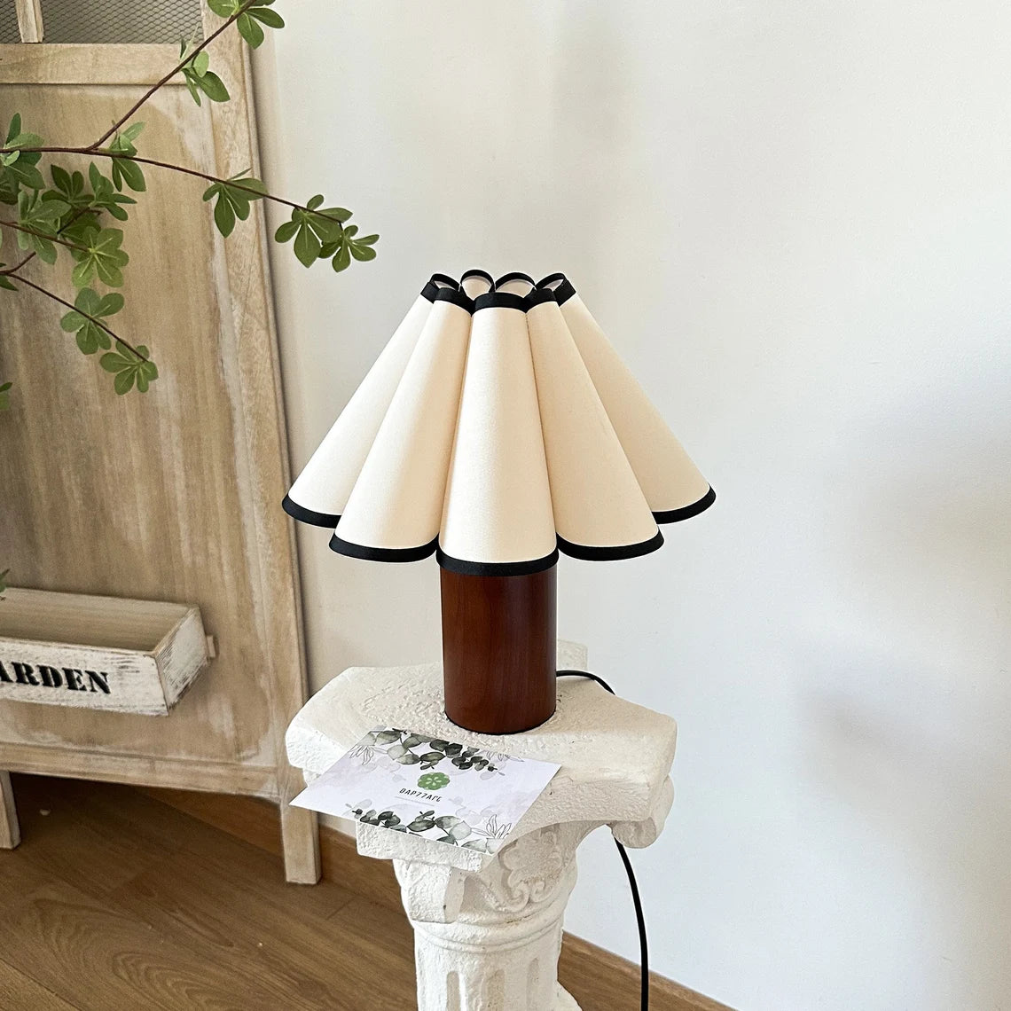 New store promotion Wooden Pillar Pleated Table Lamp, Fabric Shade 110-240V For Bedroom Living Room Kitchen Retro Rustic Cozy Decorative Japandi Nightstand Lamp