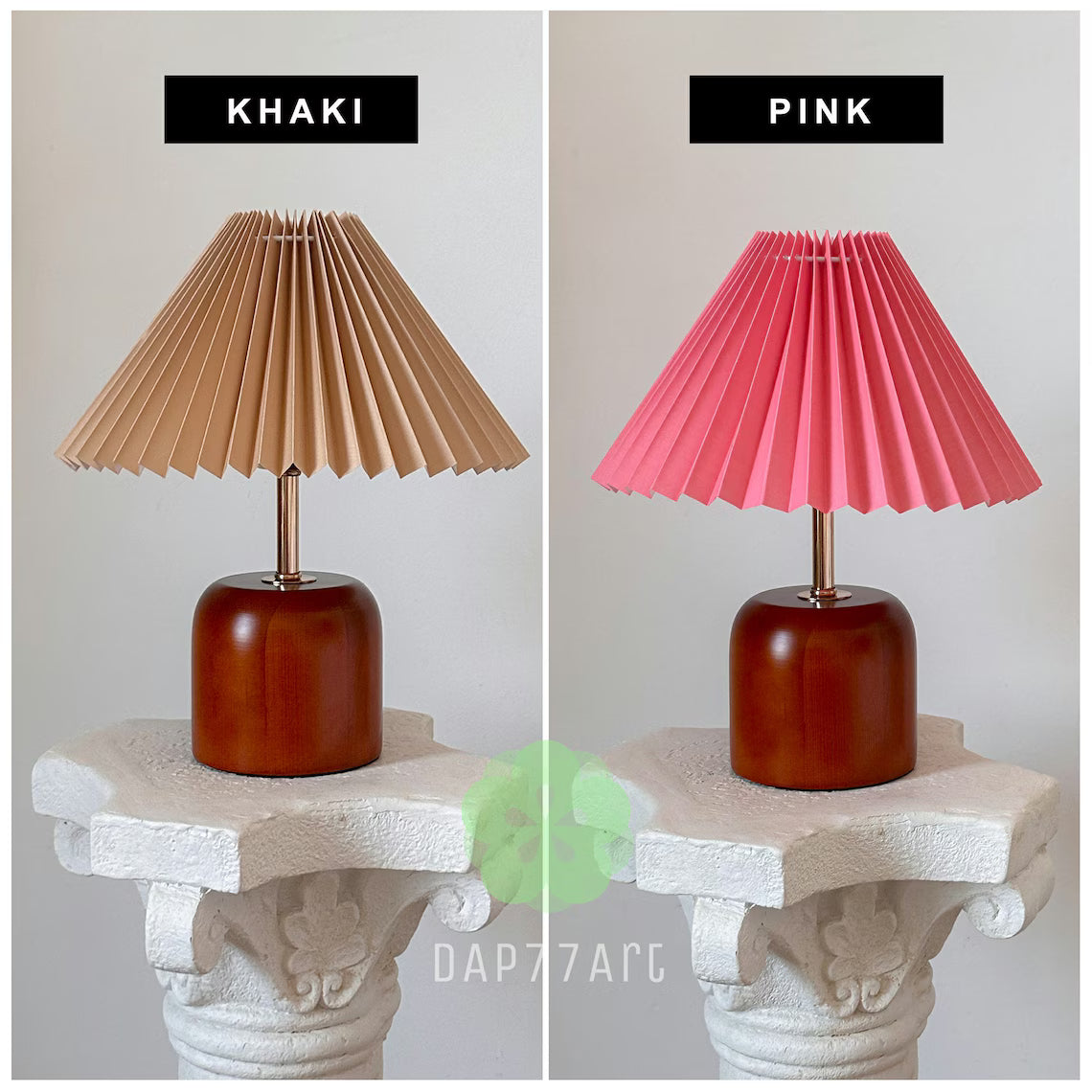 Handmade Oak Wooden Vintage Table Lamp, Pleated Fabric Shade 110-240V, Bedroom Kitchen Rustic Cozy Art Decor, Japandi Nightstand Desk Lamp